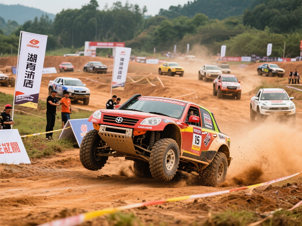 湖北钟祥上演汽车越野赛激烈角逐 在湖北钟祥这片充满活力与激情的土地上,一